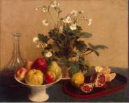 Fantin-Latour Henri Still Life Flowers Dish with Fruit and Carafe  - Hermitage